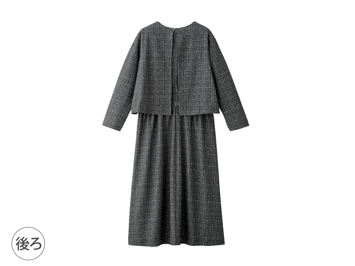 ツイード調ジャージープリントワンピース ツイード調ジャージープリントワンピース