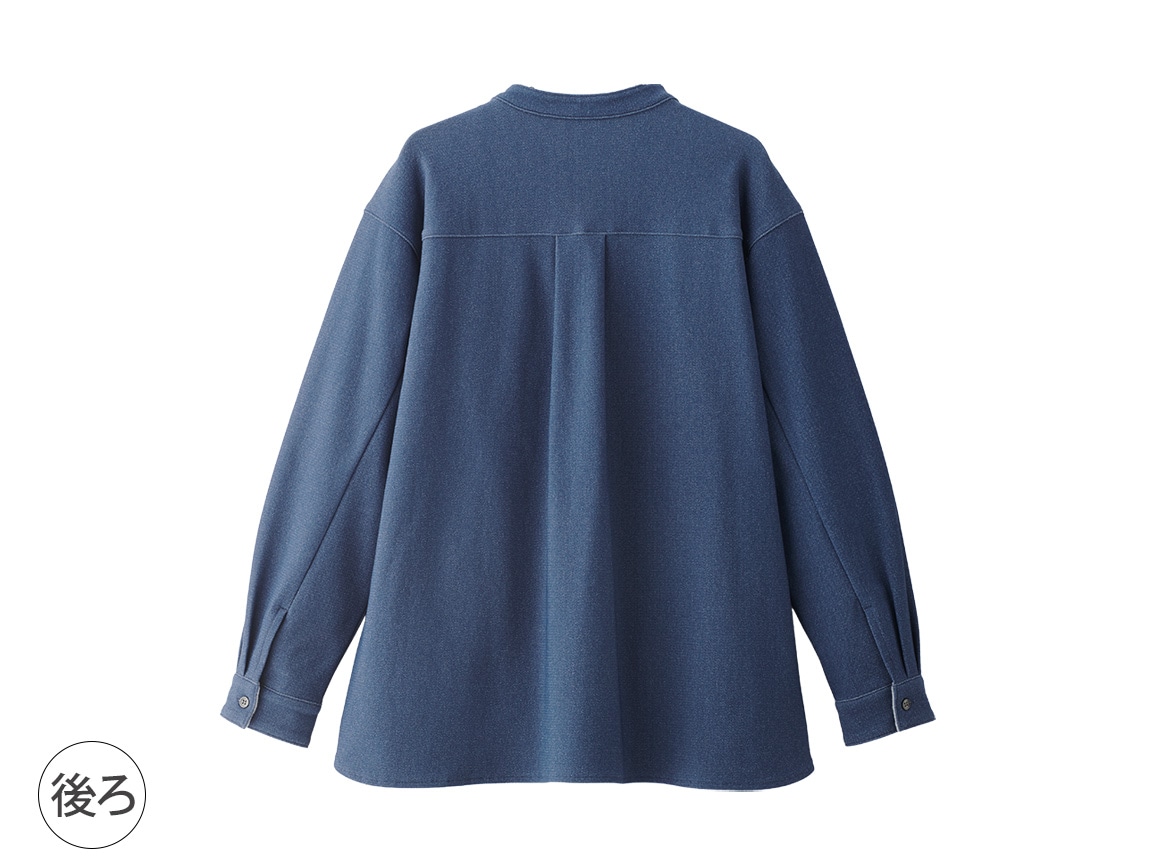 デニム調裏起毛バンドカラーブラウス デニム調裏起毛バンドカラーブラウス