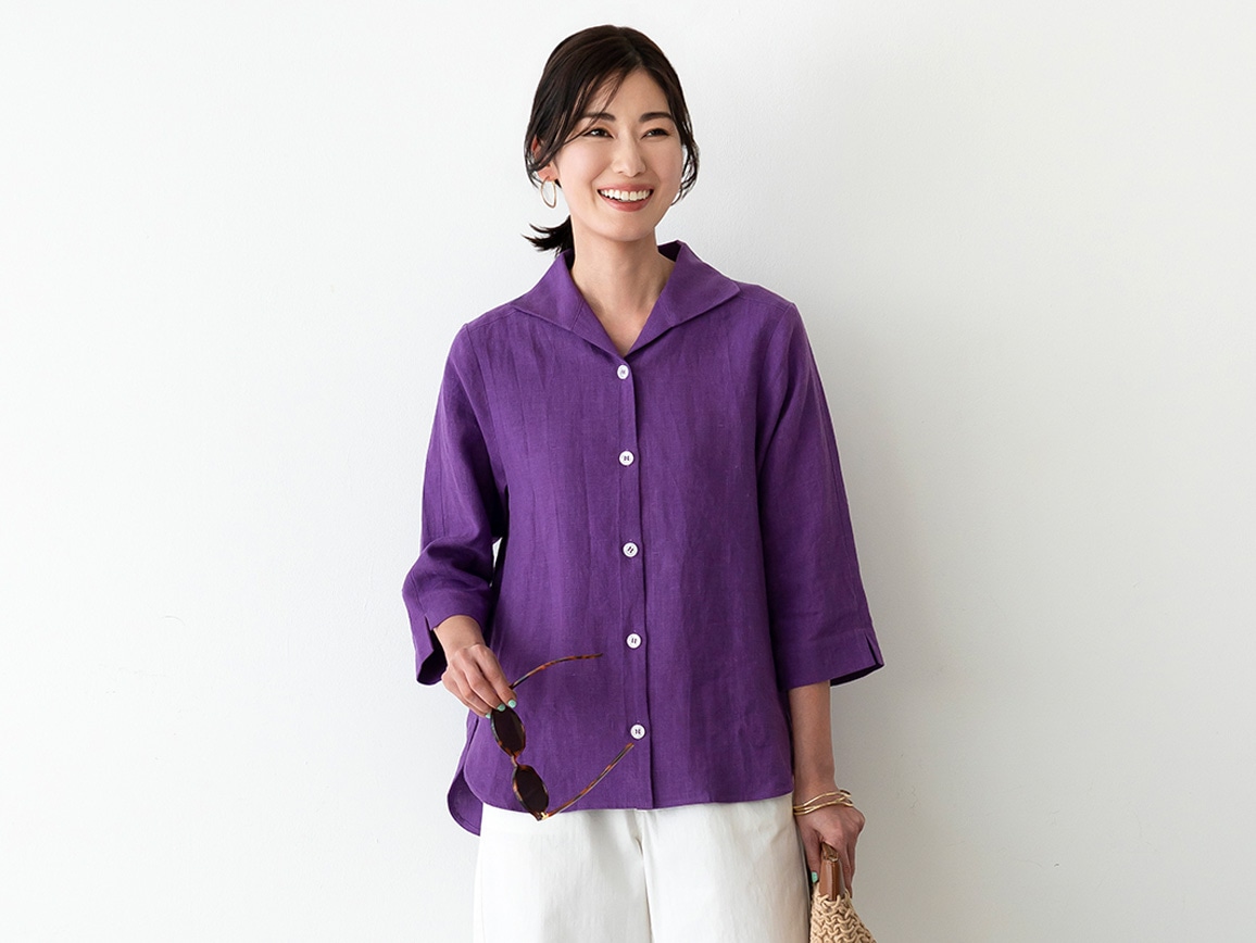 襟デザインリネンブラウスジャケット 襟デザインリネンブラウスジャケット