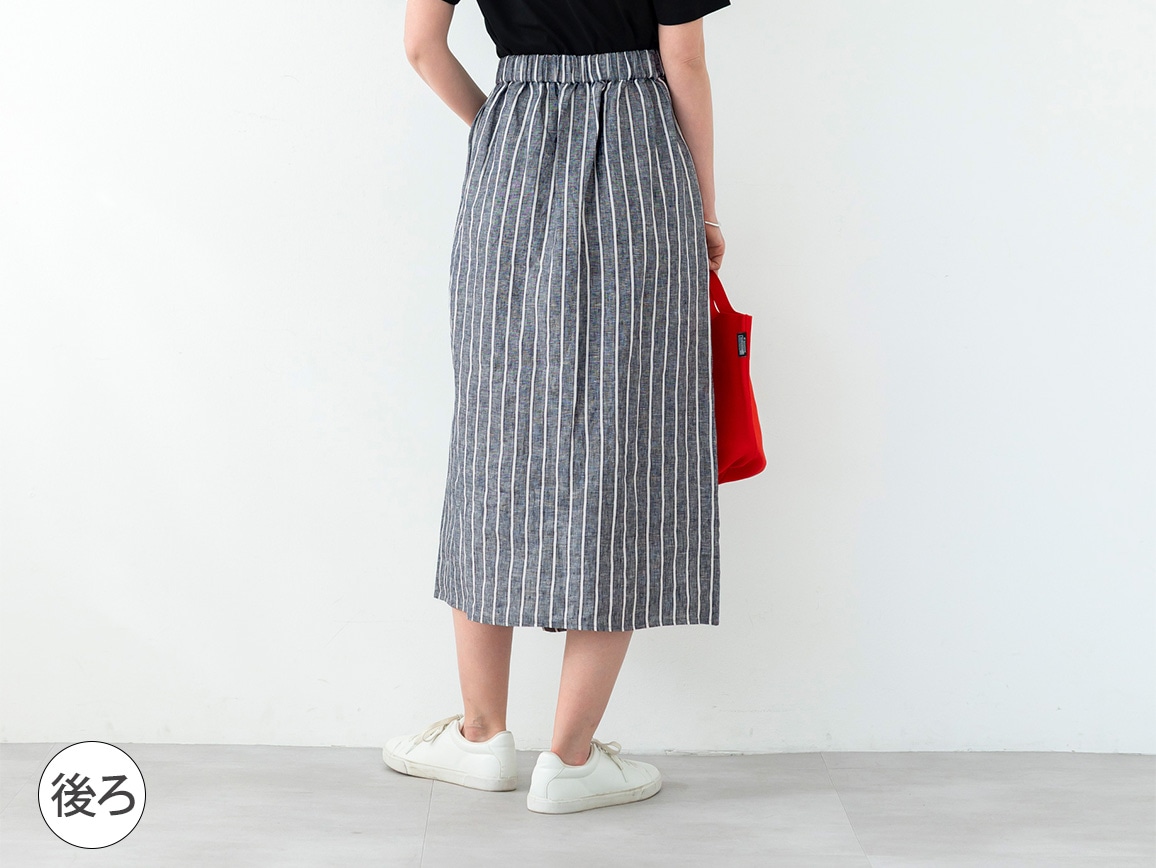 【先行】麻ストライプデザインスカート 【先行】麻ストライプデザインスカート