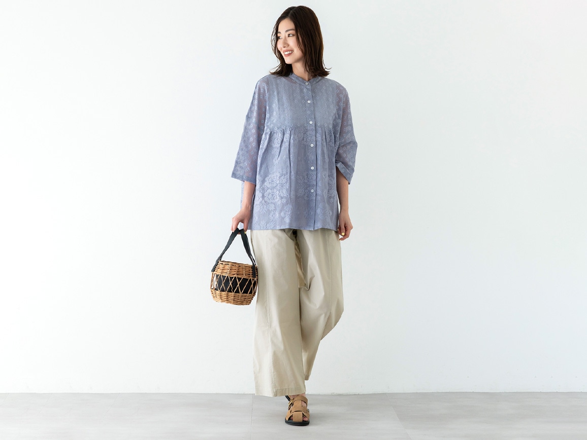 【先行】メッシュレースゆったりギャザーブラウス 【先行】メッシュレースゆったりギャザーブラウス