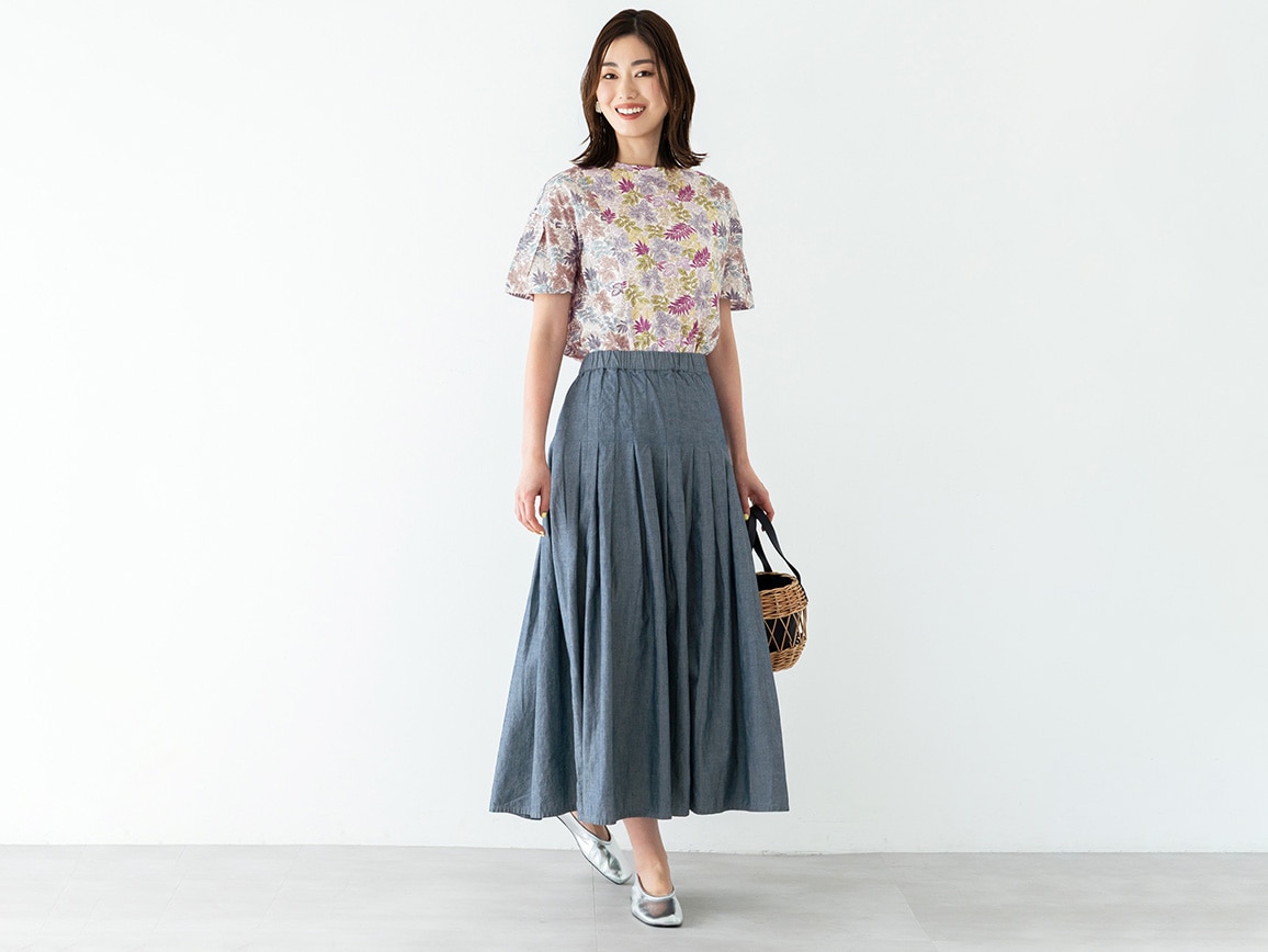 【先行】タックデザイン軽量デニムスカート 【先行】タックデザイン軽量デニムスカート