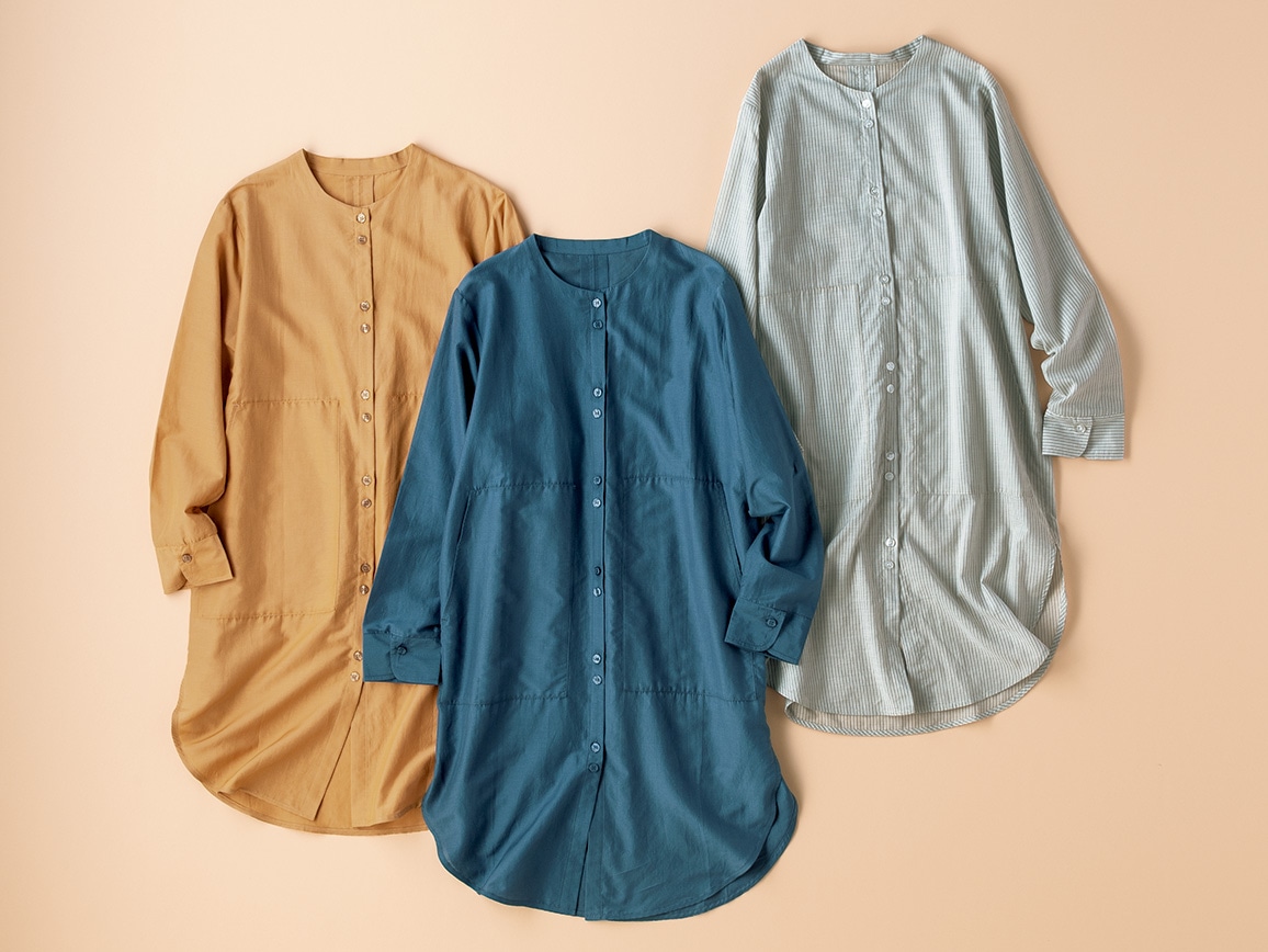 綿シルクロングシャツ 綿シルクロングシャツ