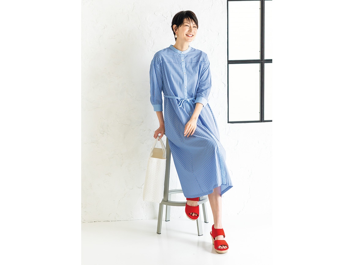 LIROMA シャツワンピース/ストライプブルー Amazon.co.jp: 【sumoa スモア】ストライプシャツワンピース