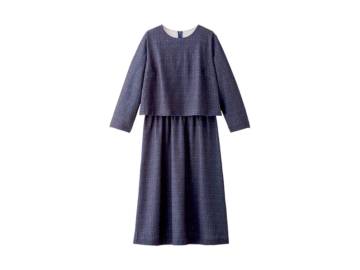 ツイード調ジャージープリントワンピース ツイード調ジャージープリントワンピース