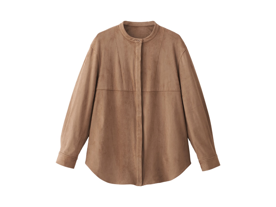 バンドカラー切り替え起毛ブラウスジャケット バンドカラー切り替え起毛ブラウスジャケット