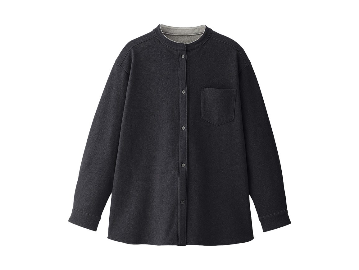 デニム調裏起毛バンドカラーブラウス デニム調裏起毛バンドカラーブラウス