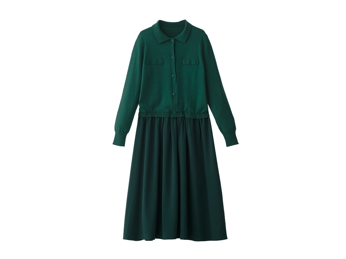 シャツデザインニットドッキングワンピース シャツデザインニットドッキングワンピース