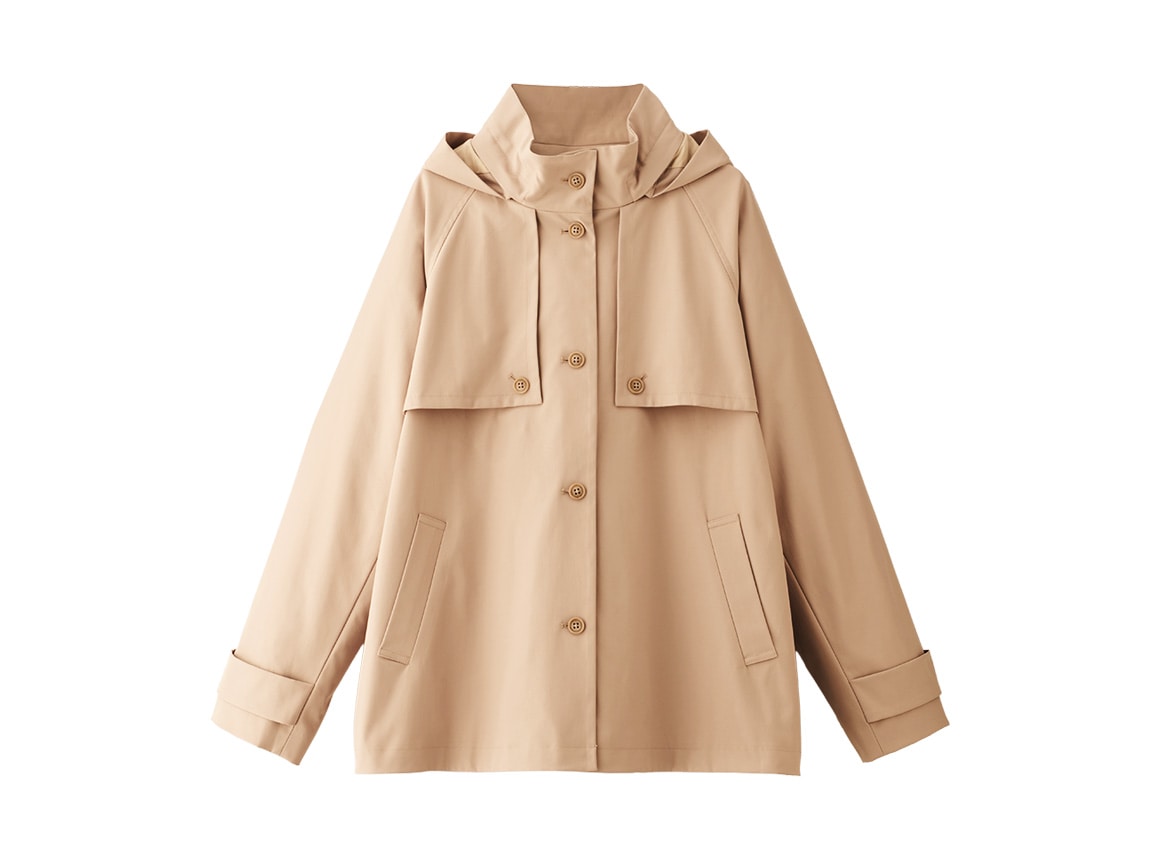 【先行】はっ水防風フードつきハーフトレンチコート 【先行】はっ水防風フードつきハーフトレンチコート