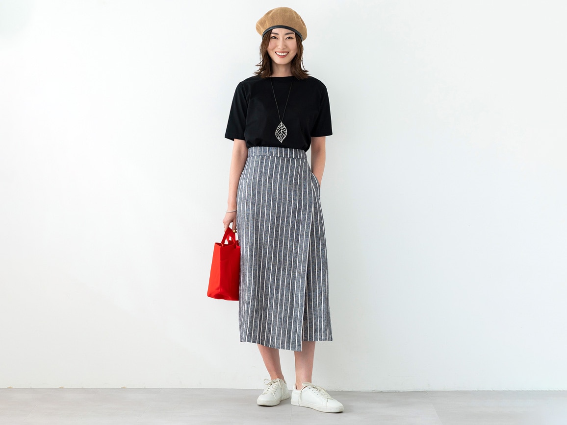 【先行】麻ストライプデザインスカート 【先行】麻ストライプデザインスカート
