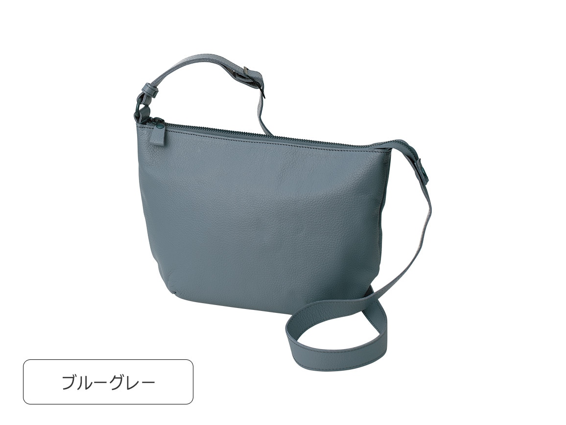 ハルメク　姫路レザー　ガバッと見やすい　　撥水　本革　ショルダー　HALMEK 姫路レザー ガバッと見やすい撥水牛革ショルダー(08_ブルー