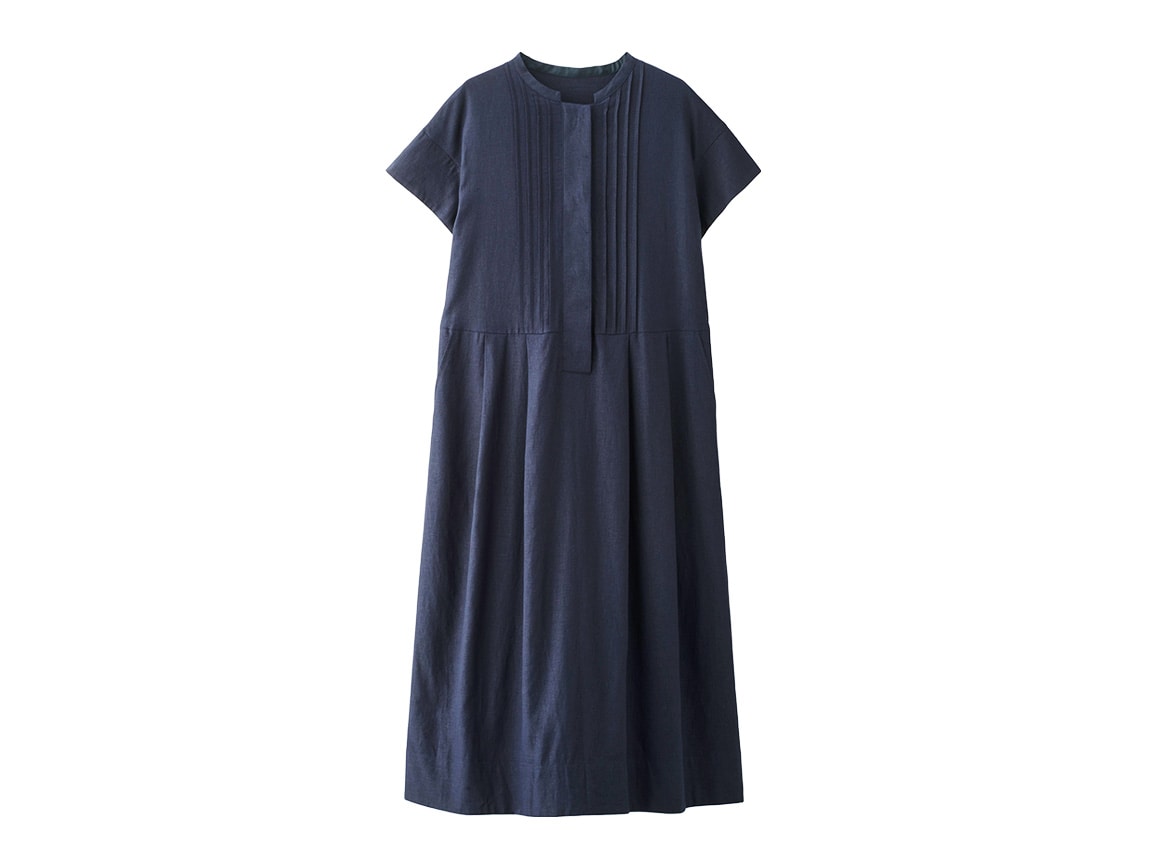 麻混ピンタックゆったりワンピース 麻混ピンタックゆったりワンピース