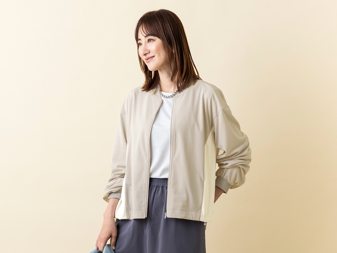 しわになりにくいバイカラーブルゾン しわになりにくいバイカラーブルゾン
