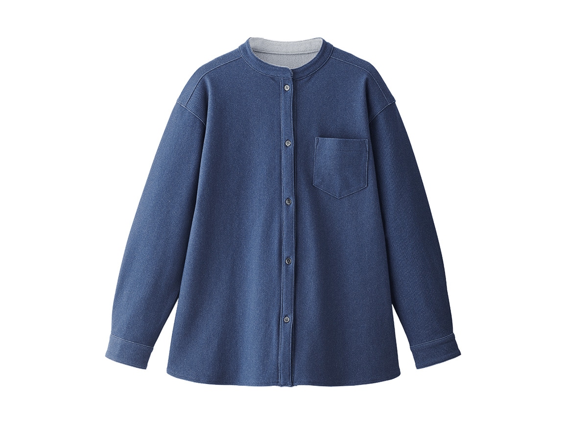 デニム調裏起毛バンドカラーブラウス デニム調裏起毛バンドカラーブラウス