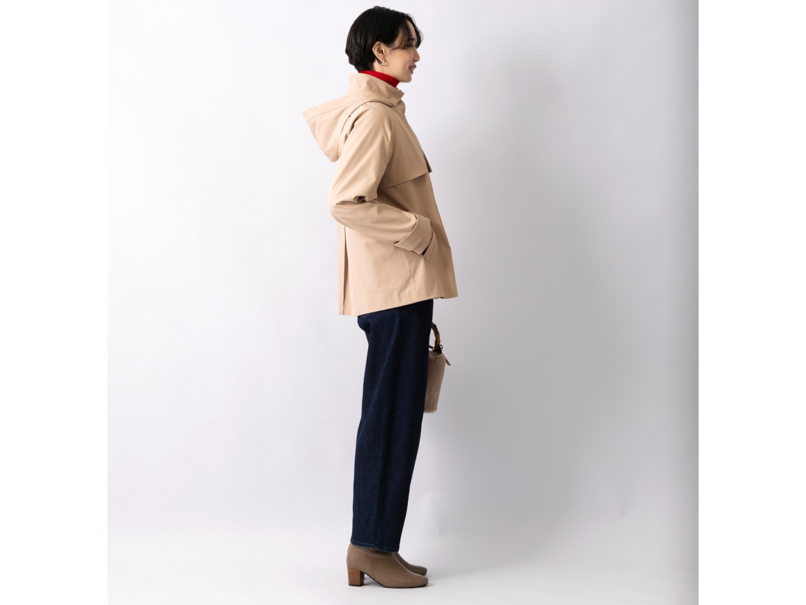 【先行】はっ水防風フードつきハーフトレンチコート 【先行】はっ水防風フードつきハーフトレンチコート