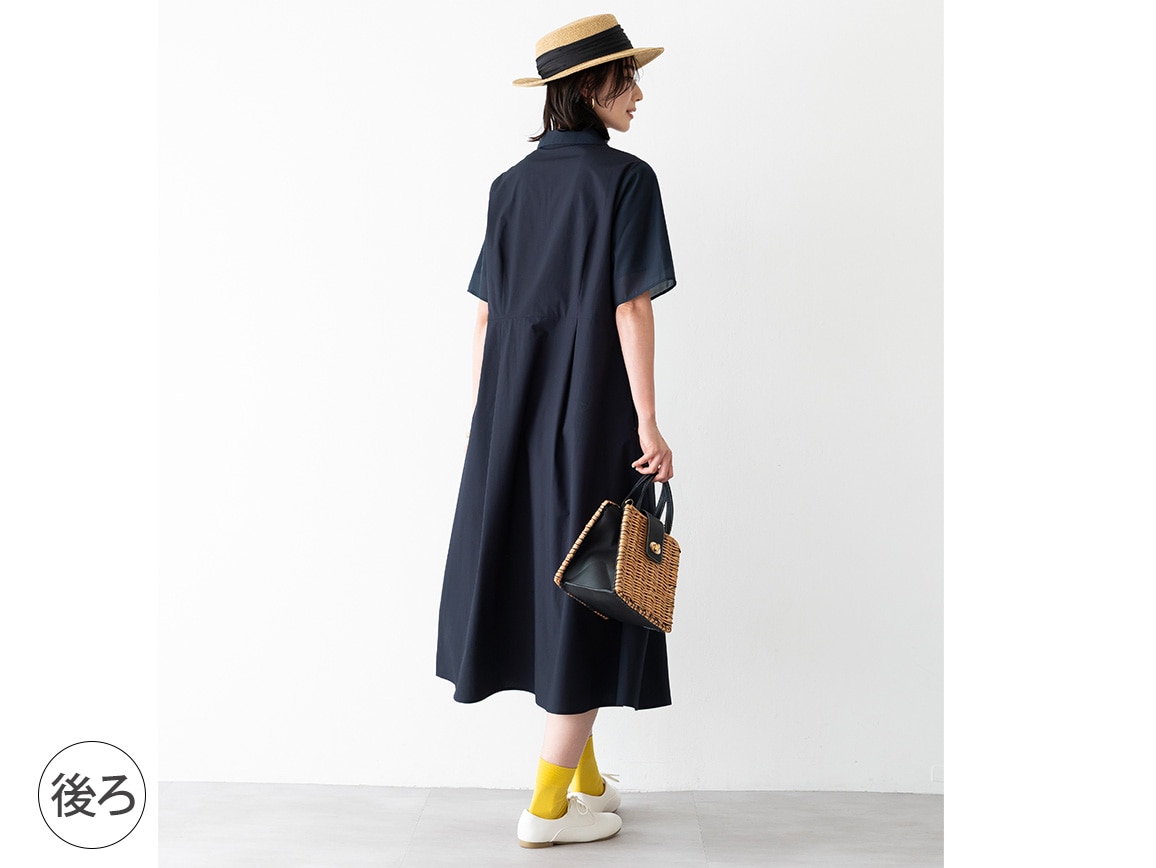 【先行】オーガンジー使いシャツワンピース 【先行】オーガンジー使いシャツワンピース