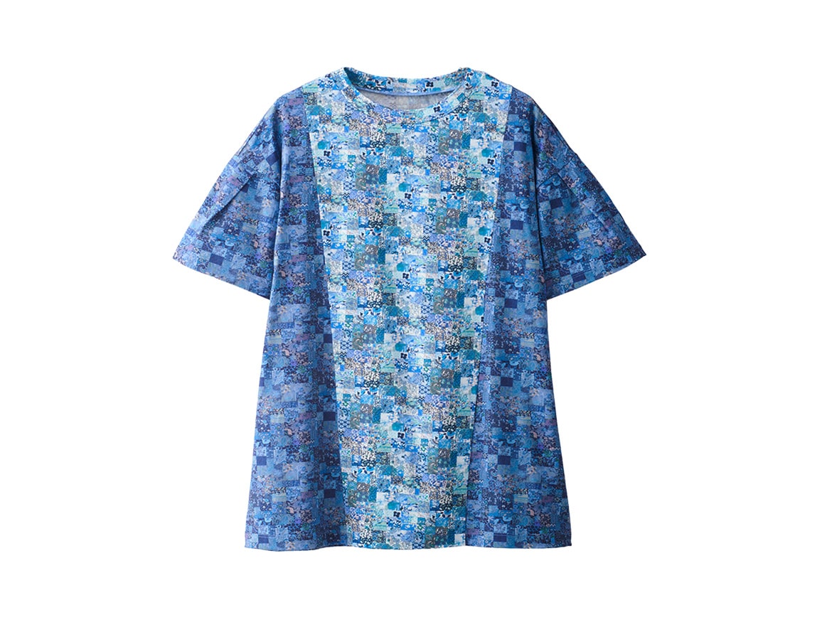 リバティプリントタック袖Tシャツ(02_M 32_ブルー×ネイビー