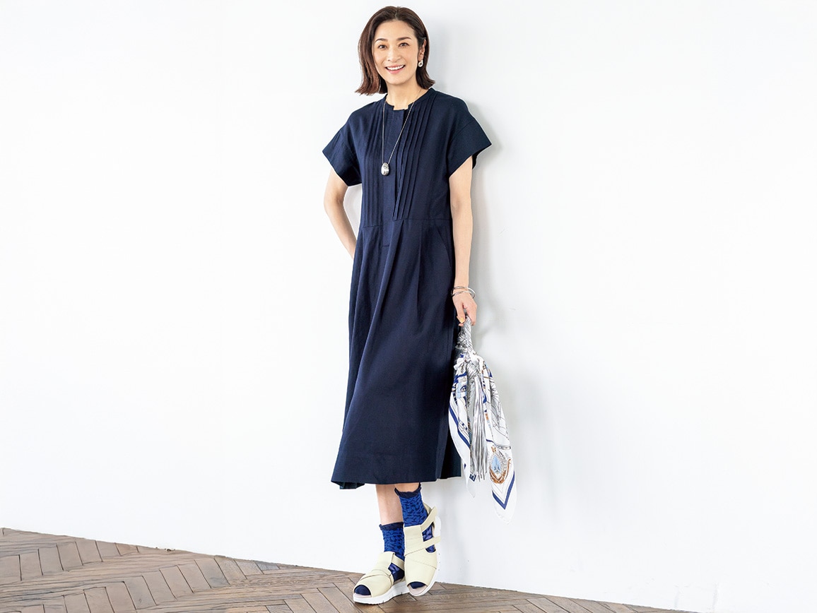 麻混ピンタックゆったりワンピース 麻混ピンタックゆったりワンピース