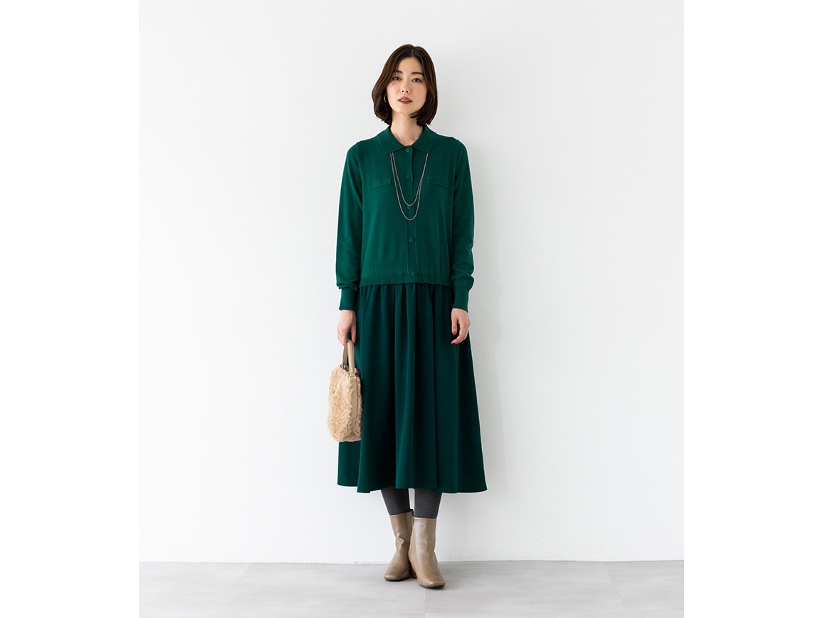 シャツデザインニットドッキングワンピース シャツデザインニットドッキングワンピース