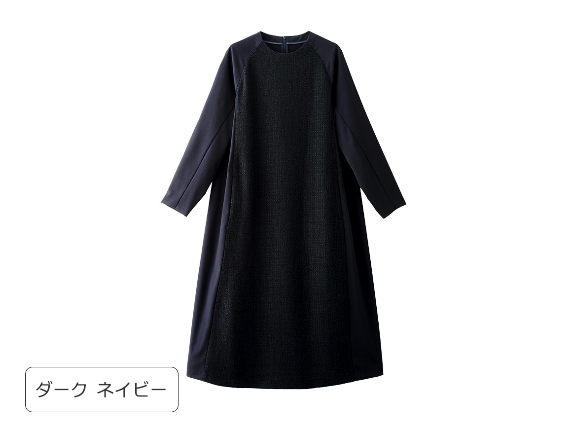 先行】ミックスツイード調ドッキングワンピース(02_M 69_ダーク