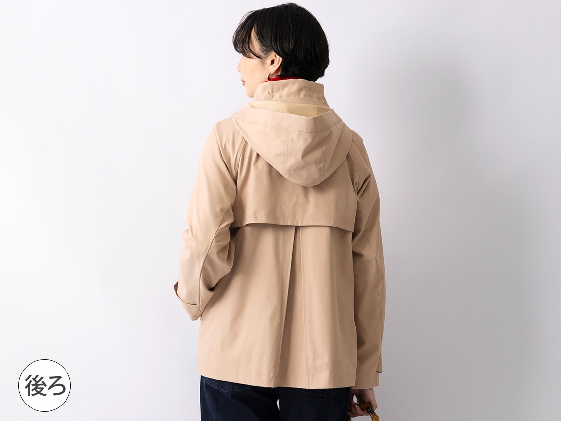 はっ水防風フードつきハーフトレンチコート はっ水防風フードつきハーフトレンチコート