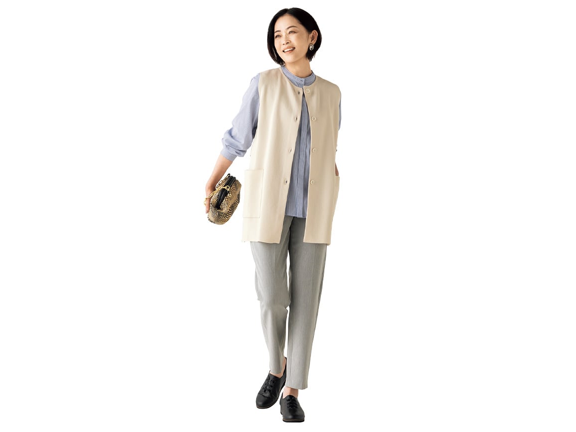 ポケットデザインノーカラーニットジレ ポケットデザインノーカラーニットジレ