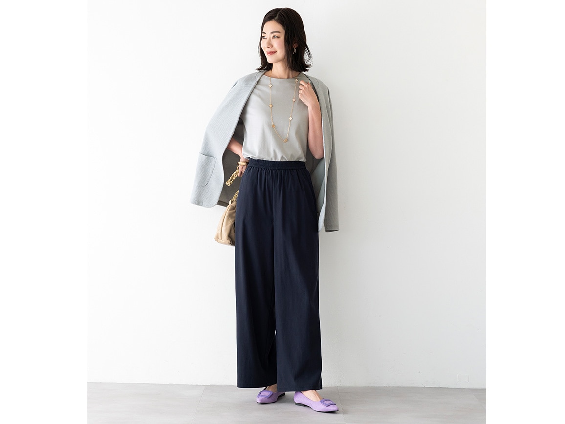 鹿の子編みカーデ×無地インナーアンサンブル 鹿の子編みカーデ×無地インナーアンサンブル