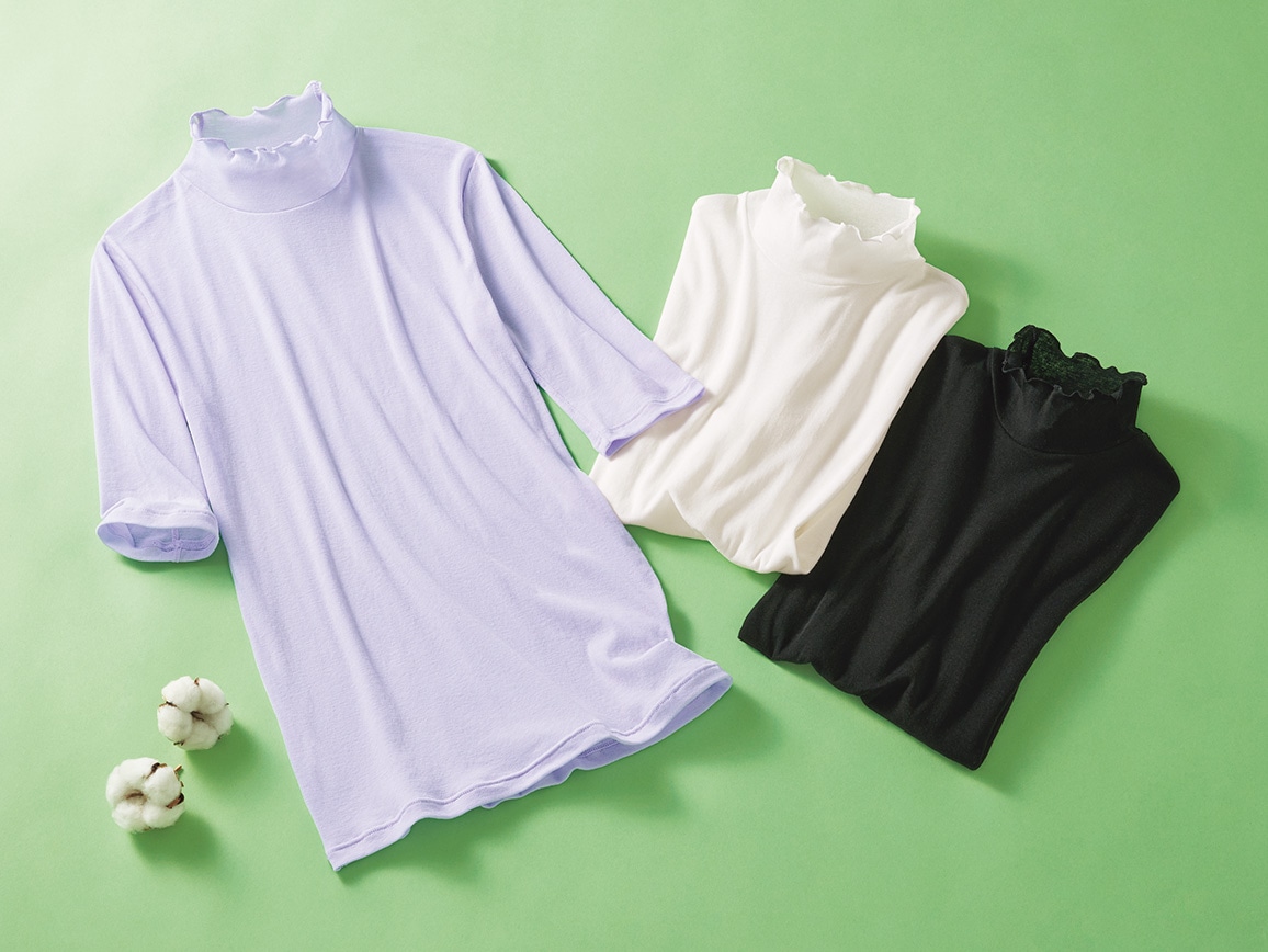 ハルメク 綿100%のハイネックインナー 5分袖 ハルメク 綿100%のハイネックインナー 5分袖