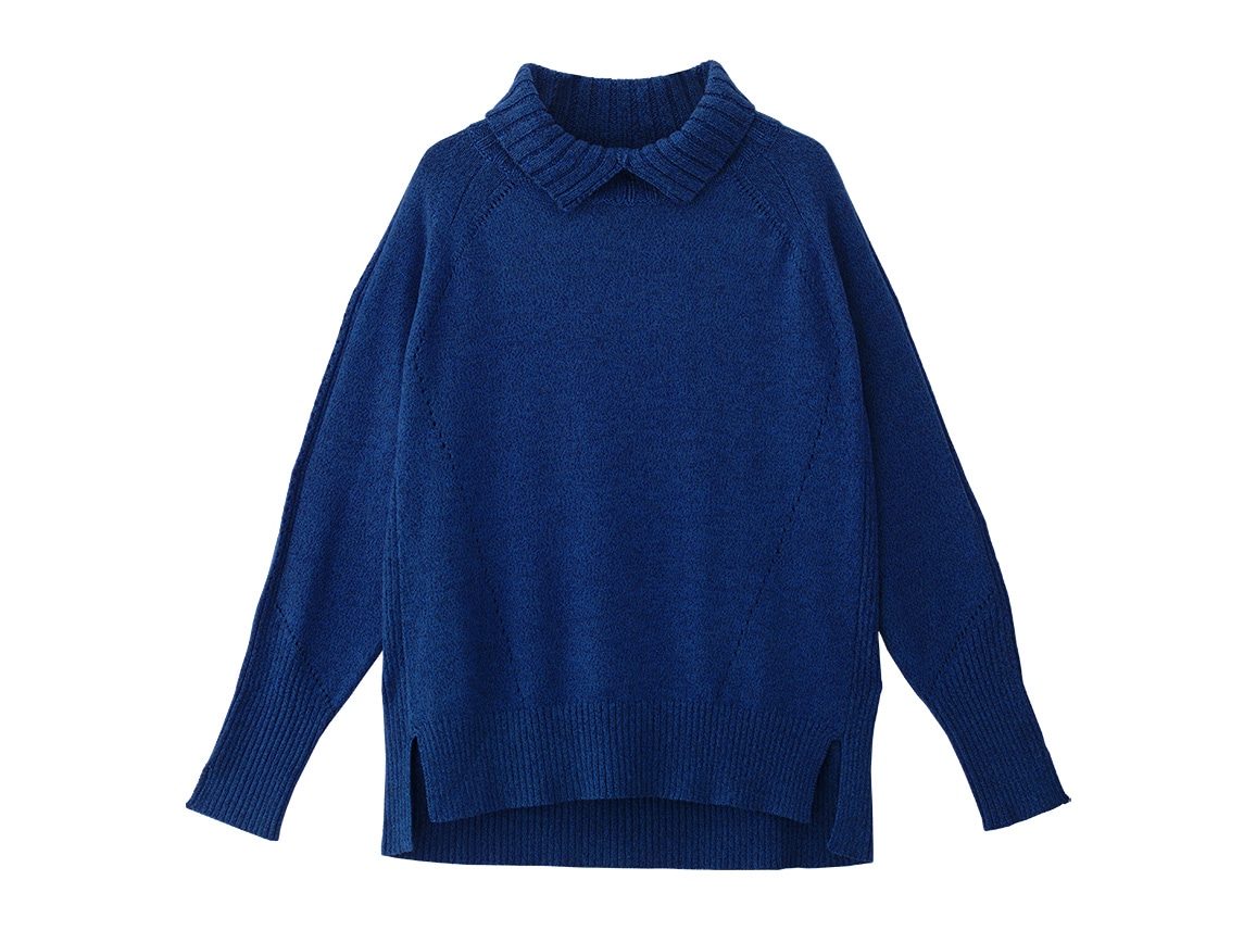 襟デザインゆったりニット 04 ｌｌ 62 ネイビー 公式 ハルメク通販サイト