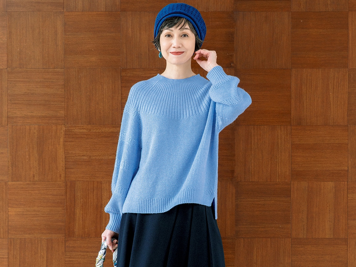 編み柄デザインセーター 04 ｌｌ 66 サックス 公式 ハルメク通販サイト