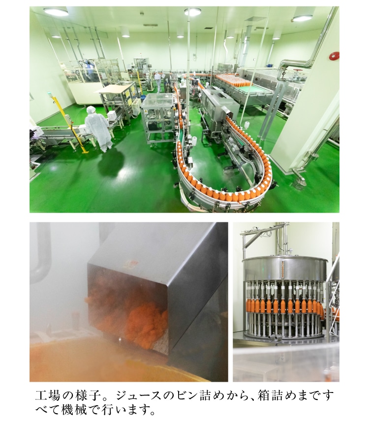 ジュースのビン詰めから、箱詰めまですべて機械で行います。