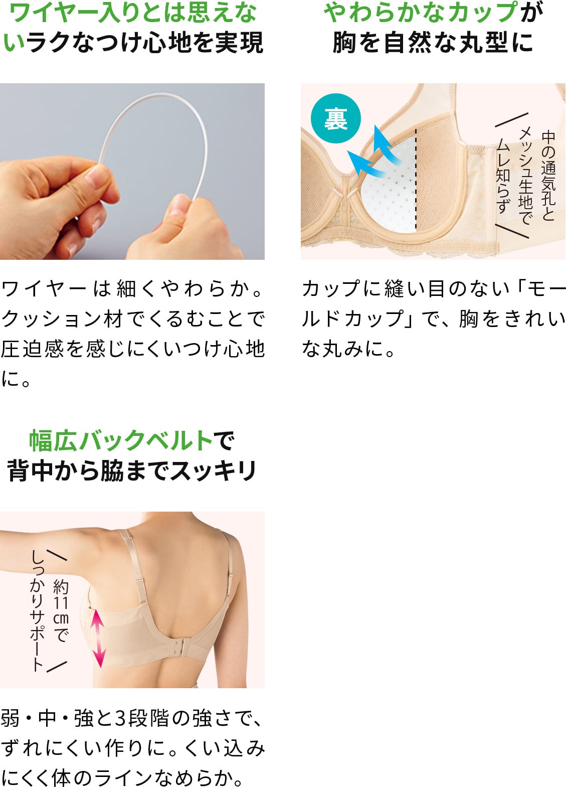 ワイヤー入りとは思えないラクなつけ心地を実現