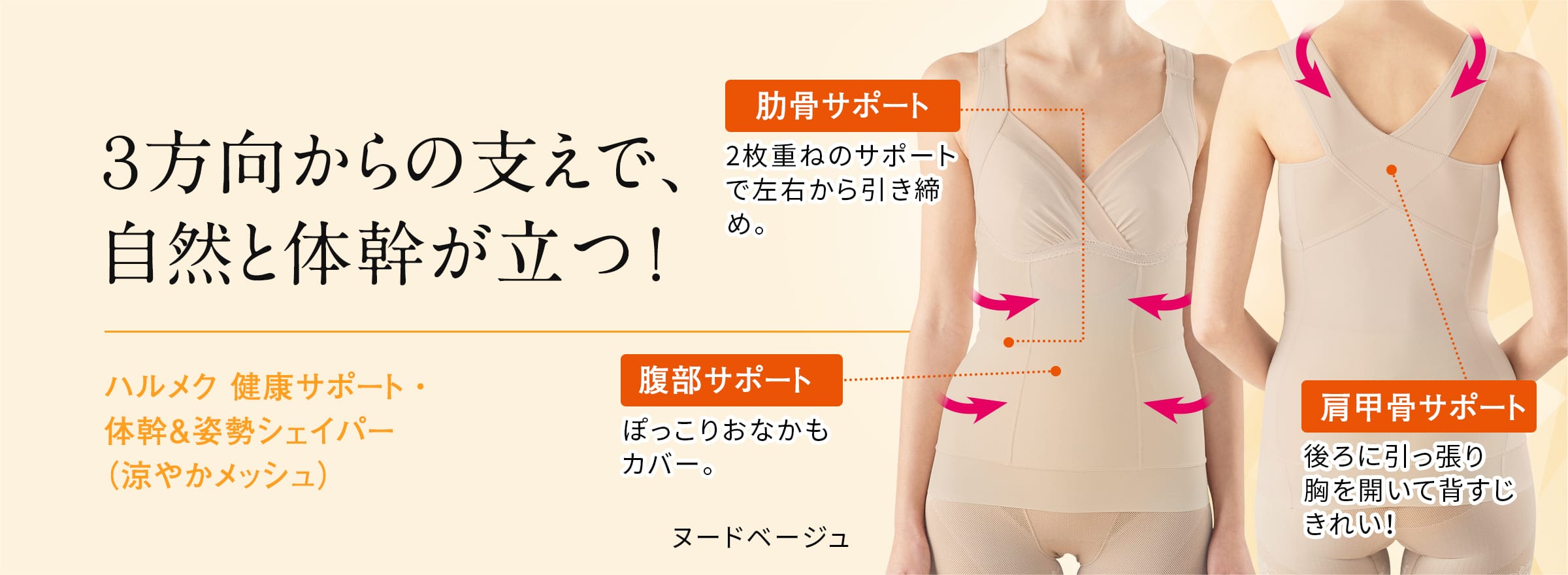 3方向からの支えで、自然と体幹が立つ