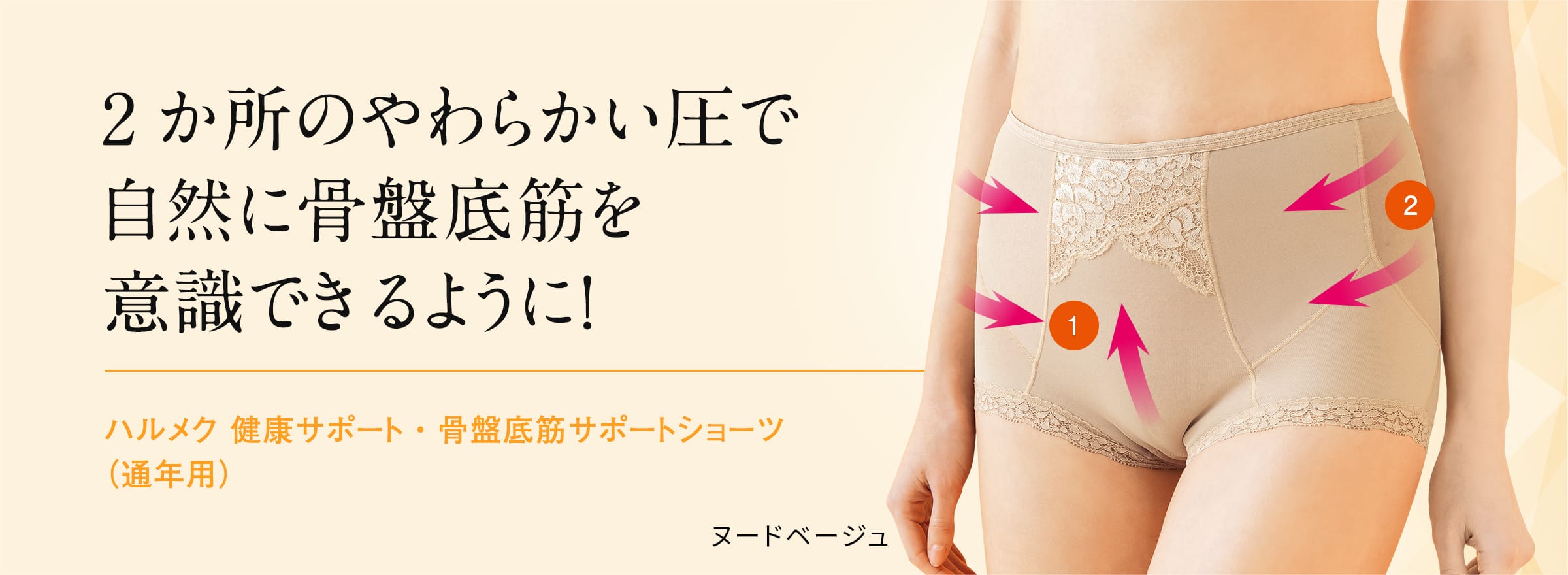 2か所のやわらかい圧で 自然に骨盤底筋を 意識できるように!