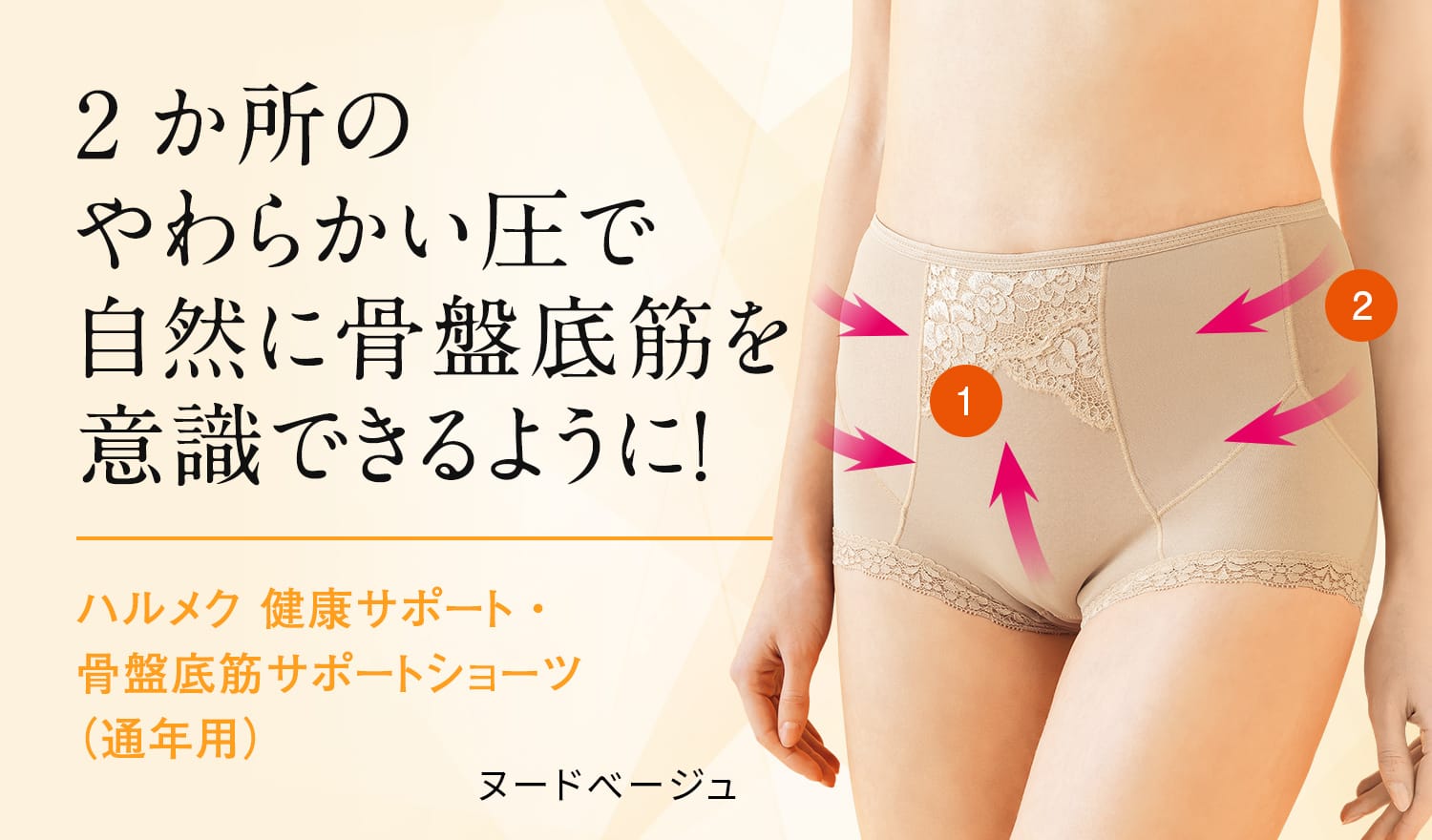 2か所のやわらかい圧で 自然に骨盤底筋を 意識できるように!