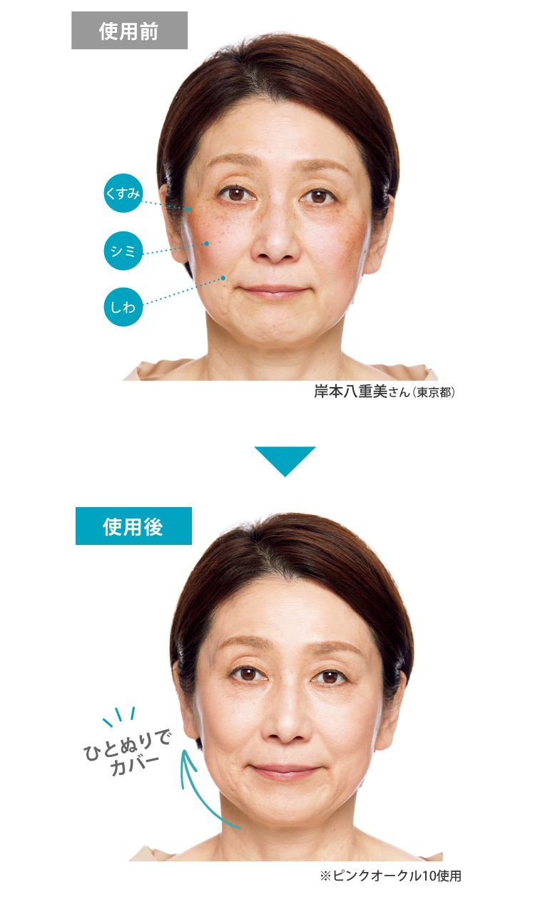 “クリーム級※2のうるおい”お粉がピタッ。
シミやくすみをずっと隠し続ける。
