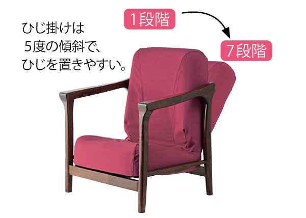 ひじ掛けは5度の傾斜で、ひじを置きやすい。