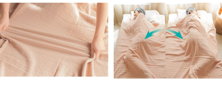 横にグンと伸びてはだけにくい。軽いから寝返りもラク。