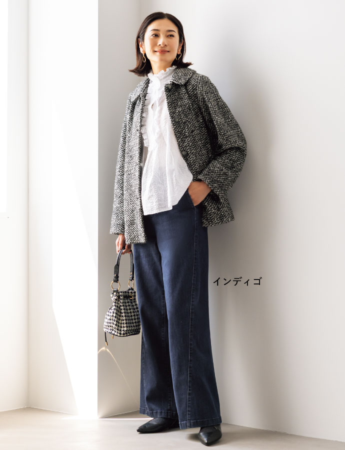 切り替えデザインワイドデニム