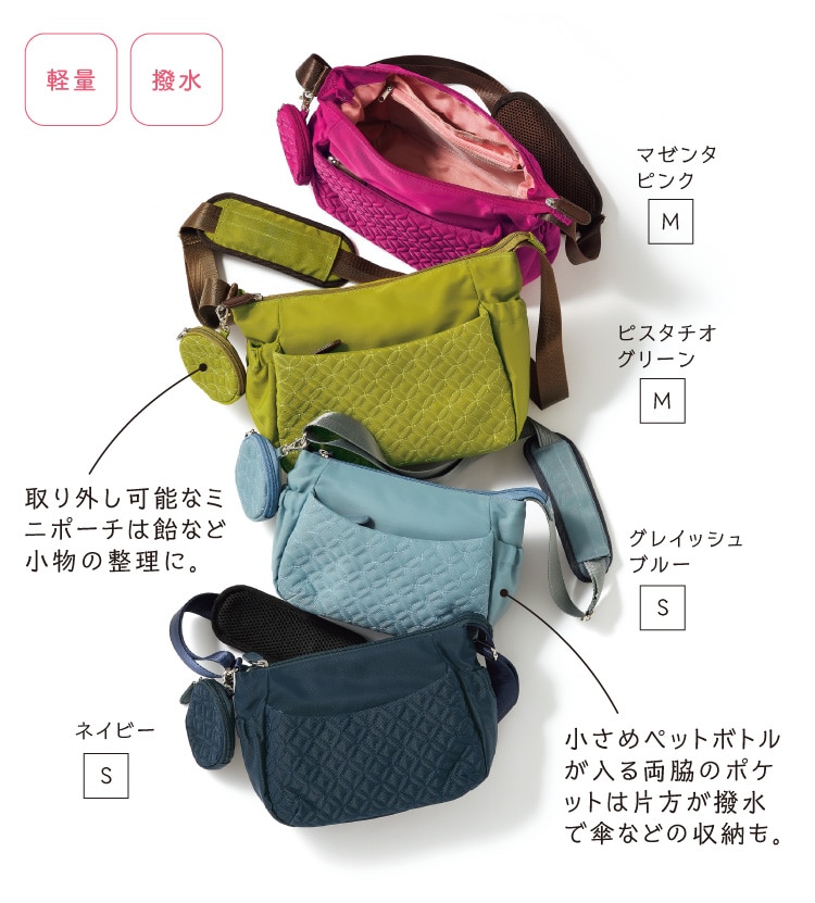 コンパクトなのにガバッと開き、たっぷり入る。軽量・撥水