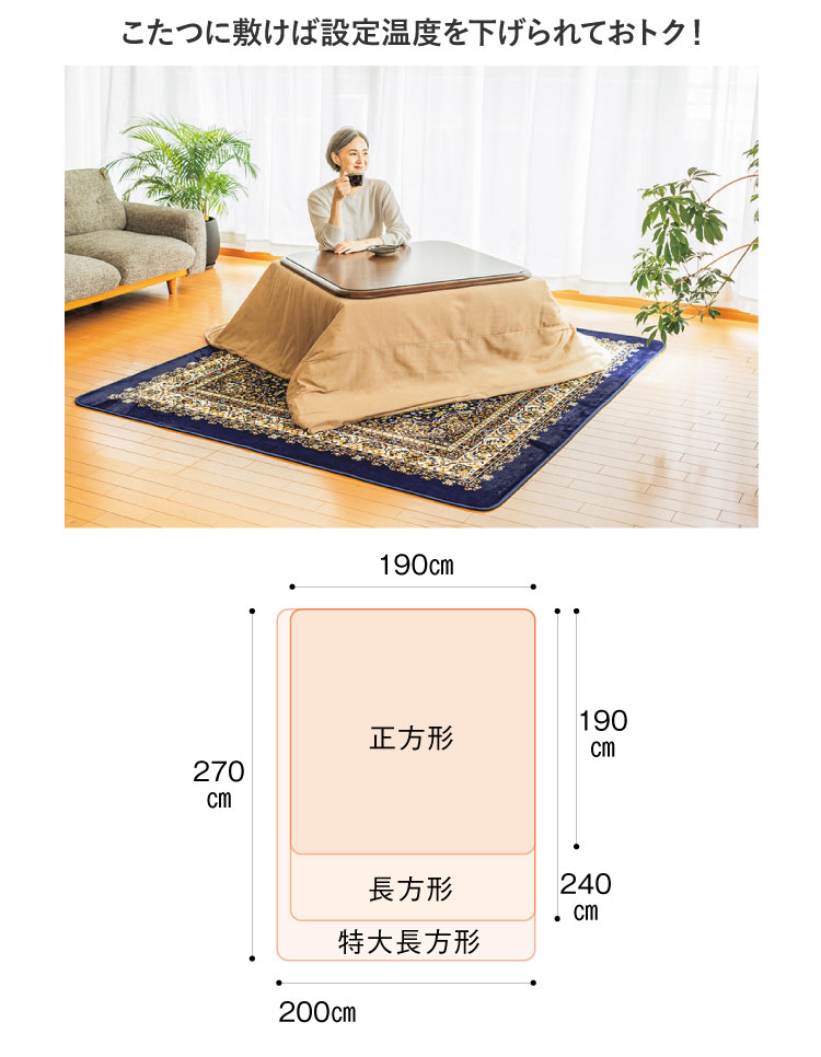 こたつに敷けば設定温度を下げられておトク!