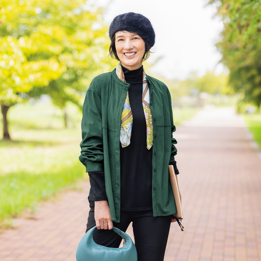 バンドカラー切り替え起毛ブラウスジャケット