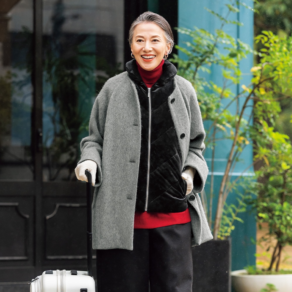 ベロアダウンベスト×ウール混コートセット