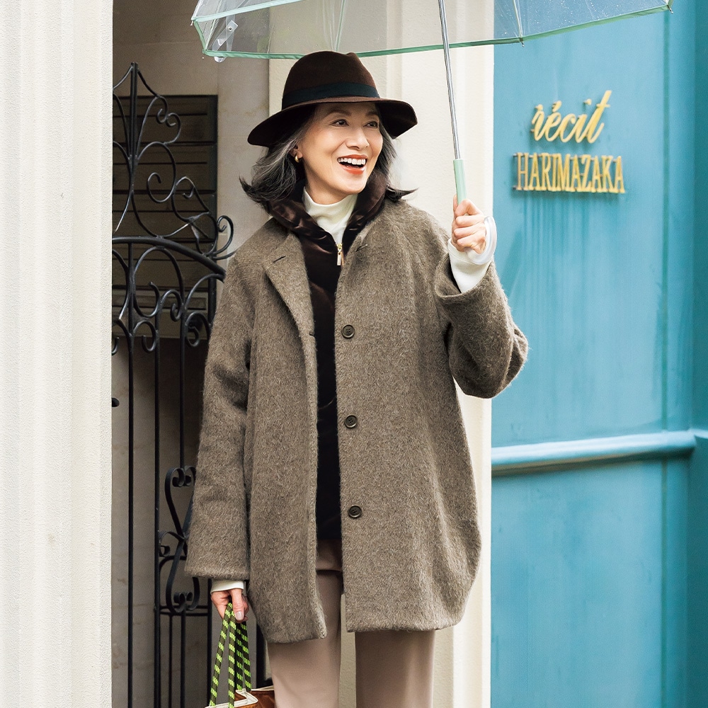 ベロアダウンベスト×ウール混コートセット