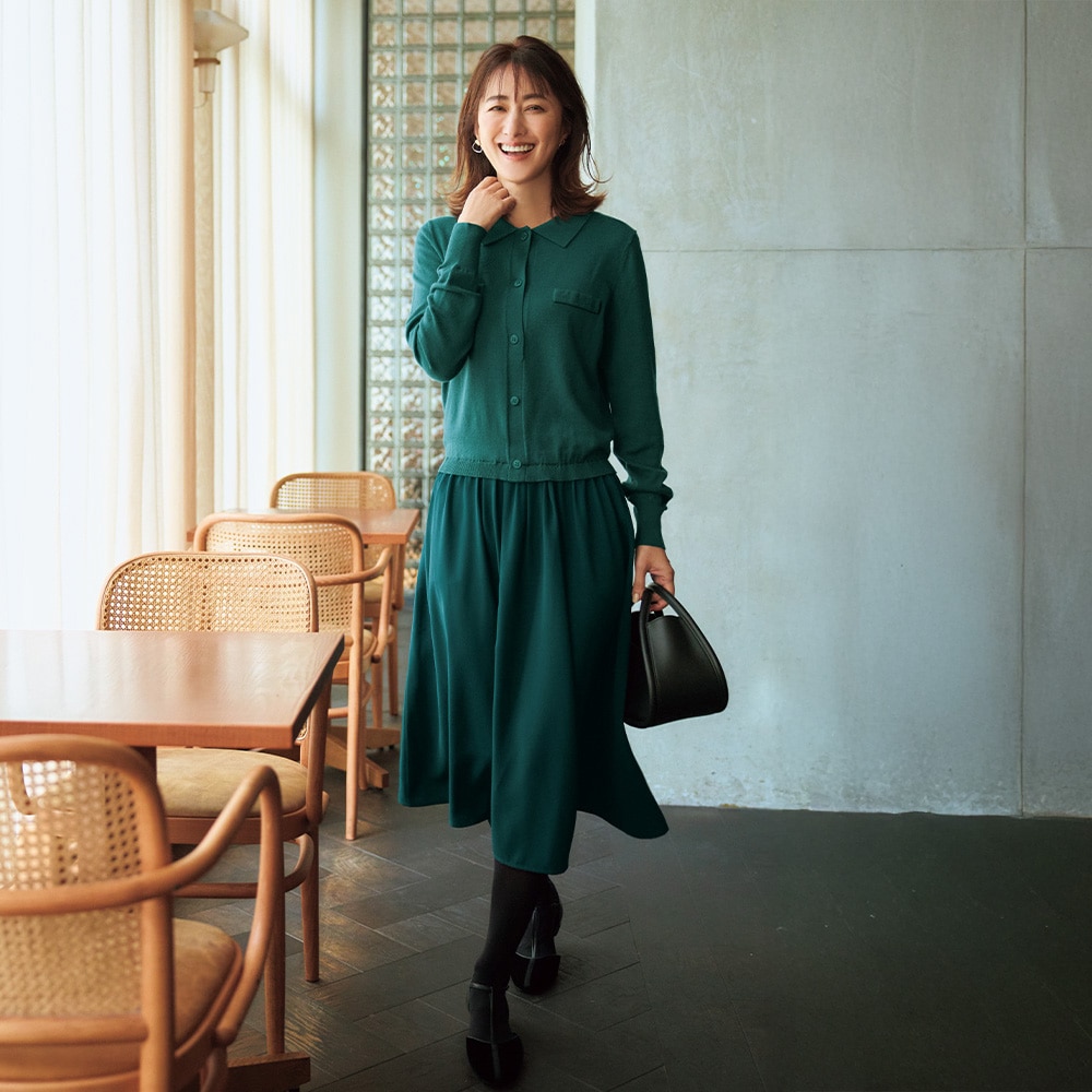 シャツデザインニットドッキングワンピース