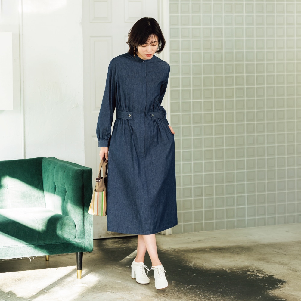 デニム調シャツワンピース